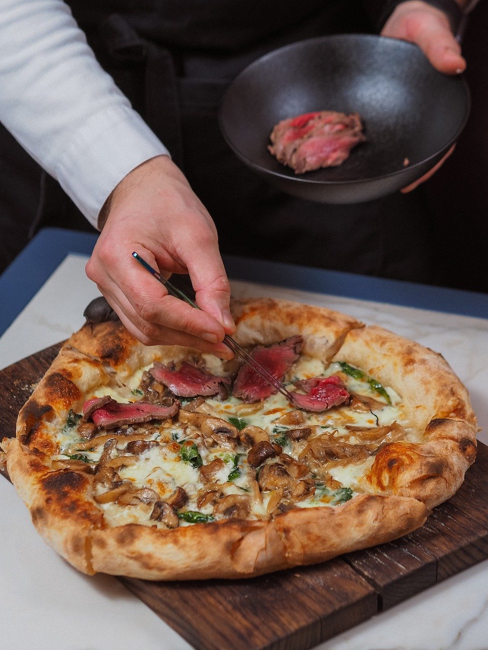 pizza, steak, meat, cheese, cook, toppings, italian cuisine, pizza, pizza, pizza, pizza, pizza
